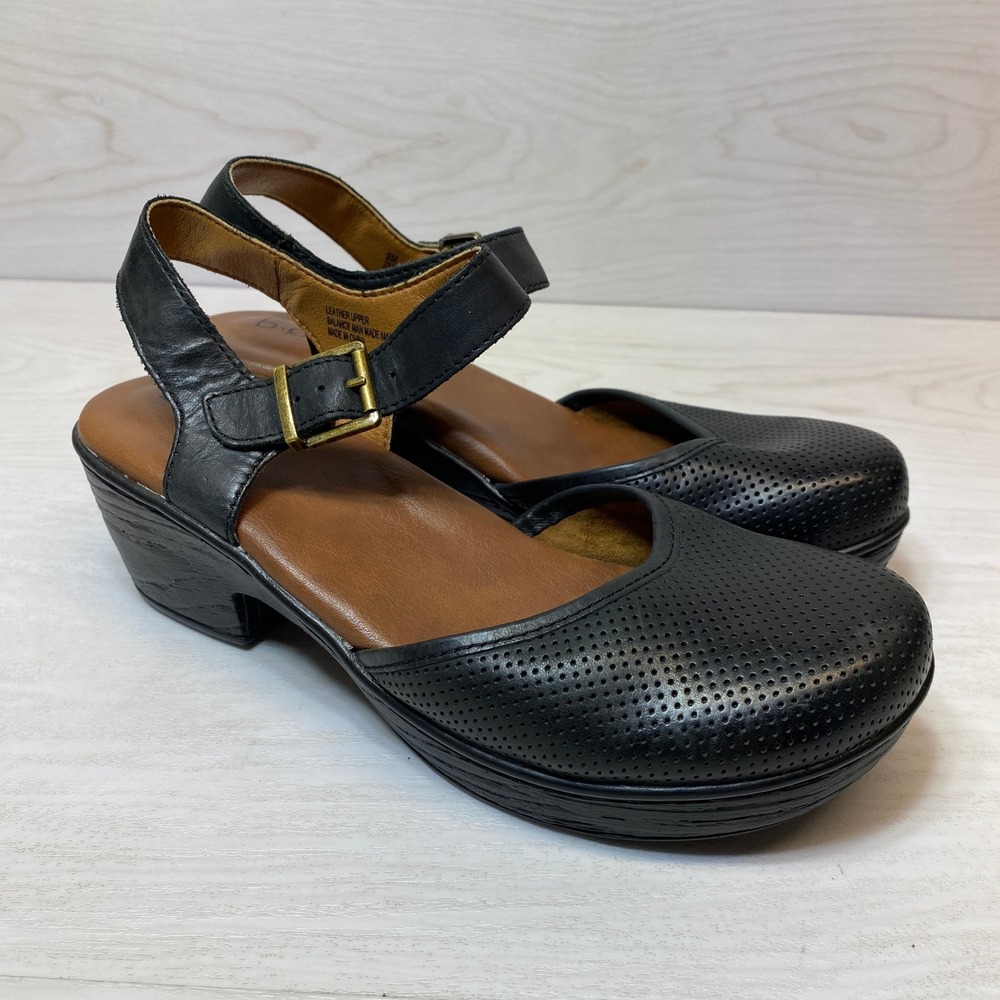 b.o.c. Womens 9 Black Clog Sandals Mary Jane Wedge Leather Perforated Z53003